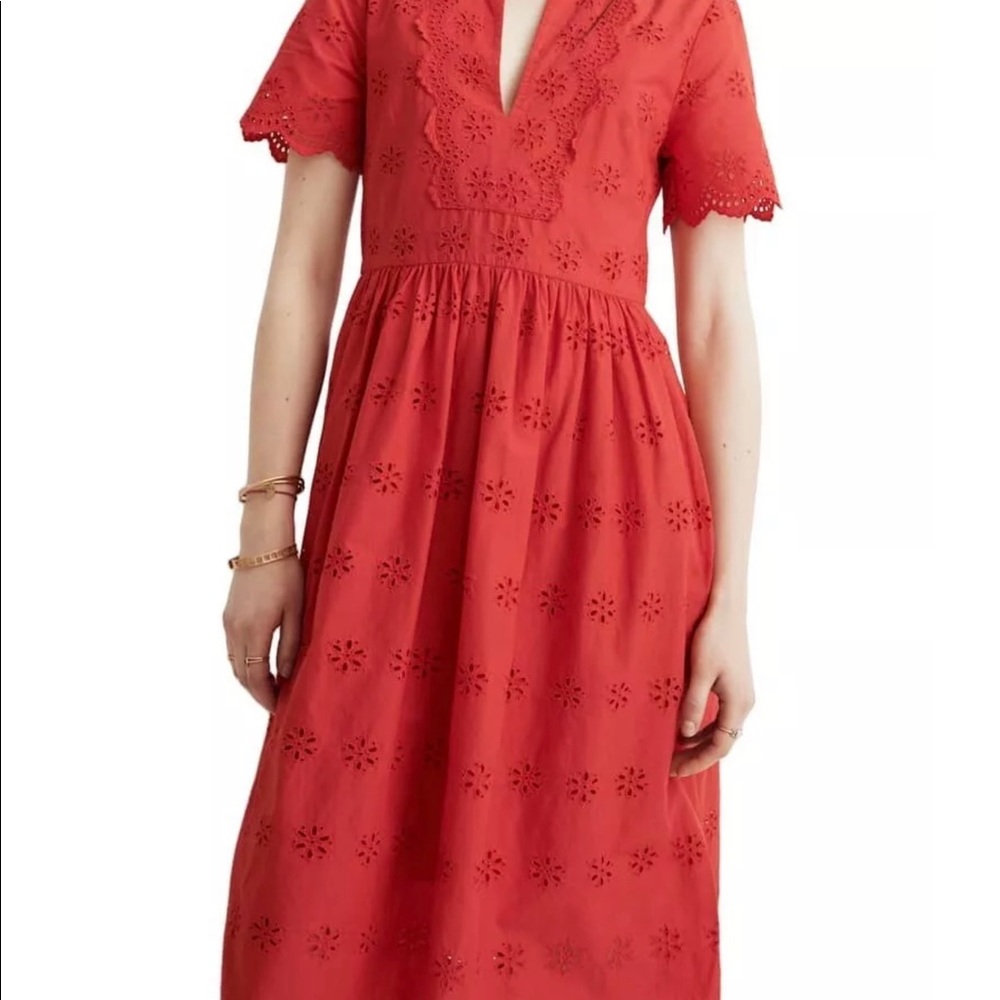 Madewell EUC Scalloped Red Cotton Dress 12